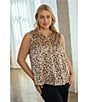 Skies Are Blue Plus Size Sleeveless Leopard Printed Satin Top, Color:Tan/Black - Image 5