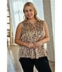 Skies Are Blue Plus Size Sleeveless Leopard Printed Satin Top, Color:Tan/Black - Image 6