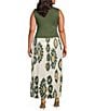 Skies Are Blue Plus Size Sleeveless Printed Midi Dress, Color:Cream/Olive - Image 2