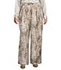 Skies Are Blue Plus Size Snake Print High Rise Wide Leg Pants, Color:Brown Python - Image 1