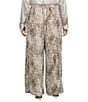 Skies Are Blue Plus Size Snake Print High Rise Wide Leg Pants, Color:Brown Python - Image 2