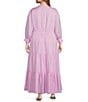 Color:Lavender - Image 2 - Plus Size Solid Woven Long Ruffle Sleeve Front Tie Tiered Dress