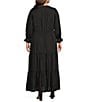 Color:Black - Image 2 - Plus Size Solid Woven Long Ruffle Sleeve Front Tie Tiered Dress