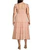 Color:Peach Bellini - Image 2 - Plus Size Square Neck Cap Sleeve Smocked Tiered Midi Dress