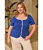 Skies Are Blue Plus Size Square Neck Short Sleeve Button Front Top - Image 5