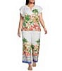 Skies Are Blue Plus Size Tropical Placement Printed Wide Leg High Ride Coordinating Pants - Image 3