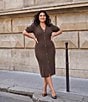 Skies Are Blue Plus Size V-Neck Short Sleeve Button Front Knit Midi Dress - Image 4