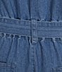 Color:Denim - Image 3 - Plus Size Washed Denim Short Puff Sleeve Belted Jumpsuit