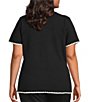 Skies Are Blue Plus Size Whip Stitched Scalloped Edge Short Sleeve Sweater Knit Top, Color:Black/Cream - Image 2