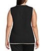 Skies Are Blue Plus Size Whip stitched Scalloped Edge Sleeveless Sweater Knit Vest, Color:Black/Cream - Image 2