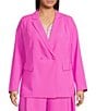 Color:Rose Violet - Image 4 - Plus Size Coordinating Woven Notch Lapel Double Breasted Blazer