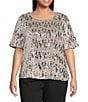 Skies Are Blue Plus Size Woven Short Sleeve Sequin Crew Neck Top, Color:Champagne - Image 1