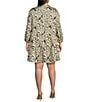 Skies Are Blue Print Point Collar Long Sleeve Button Front Tiered A-Line Dress, Color:Olive -Cream - Image 2