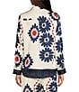 Color:Ivory-Navy - Image 2 - Printed Collar Neck Button Down Coordinating Long Sleeve Top