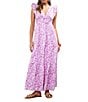 Skies Are Blue Printed V-Neck Flutter Sleeve Tiered Maxi Dress, Color:Pink Magnolia - Image 1