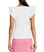 Color:White - Image 2 - Ribbed Scoop Neck Short Ruffle Sleeves Top