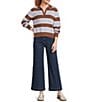 Skies Are Blue Rugby Striped Collared Split V-Neck Long Sleeve Sweater Knit Top - Image 3