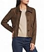 Skies Are Blue Saddle Stitch Faux Suede Collared Long Sleeve Button Front Jacket - Image 1