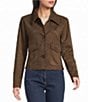 Skies Are Blue Saddle Stitch Faux Suede Collared Long Sleeve Button Front Jacket - Image 4