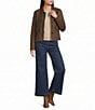 Skies Are Blue Saddle Stitch Faux Suede Collared Long Sleeve Button Front Jacket - Image 3