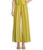 Skies Are Blue Coordinating Stripe Print High Waisted Wide Leg Pants, Color:Chartreuse - Image 1