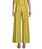 Skies Are Blue Coordinating Stripe Print High Waisted Wide Leg Pants, Color:Chartreuse - Image 2