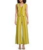 Skies Are Blue Coordinating Stripe Print High Waisted Wide Leg Pants, Color:Chartreuse - Image 3