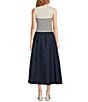 Skies Are Blue Striped Mixed Media Sleeveless Crew Neck Midi Dress, Color:Navy-Off White - Image 2