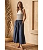 Skies Are Blue Striped Mixed Media Sleeveless Crew Neck Midi Dress, Color:Navy-Off White - Image 4