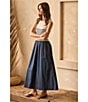 Skies Are Blue Striped Mixed Media Sleeveless Crew Neck Midi Dress, Color:Navy-Off White - Image 5