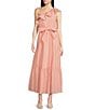 Color:Orange White - Image 1 - Striped One Shoulder Ruffle Neck Tie Waist Tiered A-Line Maxi Dress