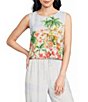 Skies Are Blue Tropical Placement Printed Crew Neck Sleeveless Coordinating Cropped Top - Image 1
