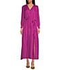 Skies Are Blue V Neck Long Sleeve Button Front Waist Tie Tiered Maxi Dress, Color:Mulberry - Image 1