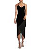 Color:Black - Image 1 - Velvet V-Neck Sleeveless Fringe Hem Midi Dress