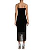 Color:Black - Image 2 - Velvet V-Neck Sleeveless Fringe Hem Midi Dress