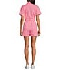Color:Pink - Image 2 - Washed Cotton Twill Notch Collar Short Sleeve Button Front Belted Romper