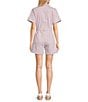 Color:Lavender - Image 2 - Washed Cotton Twill Notch Collar Short Sleeve Button Front Belted Romper