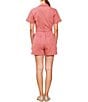 Skies Are Blue Washed Cotton Twill Notch Collar Short Sleeve Button Front Belted Romper, Color:Coral - Image 2