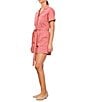 Skies Are Blue Washed Cotton Twill Notch Collar Short Sleeve Button Front Belted Romper, Color:Coral - Image 3