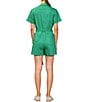 Skies Are Blue Washed Cotton Twill Notch Collar Short Sleeve Button Front Belted Romper, Color:Green - Image 2