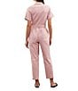 Skies Are Blue Washed Notch Collar Cuffed Short Sleeve Button Front Belted Utility Flight Suit, Color:Dusty Pink - Image 2