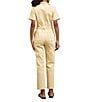 Skies Are Blue Washed Notch Collar Cuffed Short Sleeve Button Front Belted Utility Flight Suit, Color:Panna Cotta - Image 2