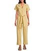 Skies Are Blue Washed Notch Collar Cuffed Short Sleeve Button Front Belted Utility Flight Suit, Color:Panna Cotta - Image 4