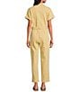 Skies Are Blue Washed Notch Collar Cuffed Short Sleeve Button Front Belted Utility Flight Suit, Color:Panna Cotta - Image 5