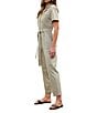 Skies Are Blue Washed Notch Collar Cuffed Short Sleeve Button Front Belted Utility Flight Suit, Color:Sage - Image 3