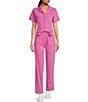 Color:Rose-Violet - Image 1 - Washed Notch Collar Cuffed Short Sleeve Button Front Belted Utility Flight Suit