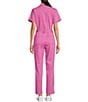Color:Rose-Violet - Image 2 - Washed Notch Collar Cuffed Short Sleeve Button Front Belted Utility Flight Suit