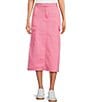 Color:Pink - Image 1 - Washed Twill High Rise Cargo Pocket Back Slit Midi Skirt