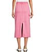 Color:Pink - Image 2 - Washed Twill High Rise Cargo Pocket Back Slit Midi Skirt