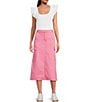 Color:Pink - Image 3 - Washed Twill High Rise Cargo Pocket Back Slit Midi Skirt
